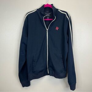 Vintage Y2K Abercrombie & Fitch Navy Blue Track Jacket Stripes Logo Mens M Rugby